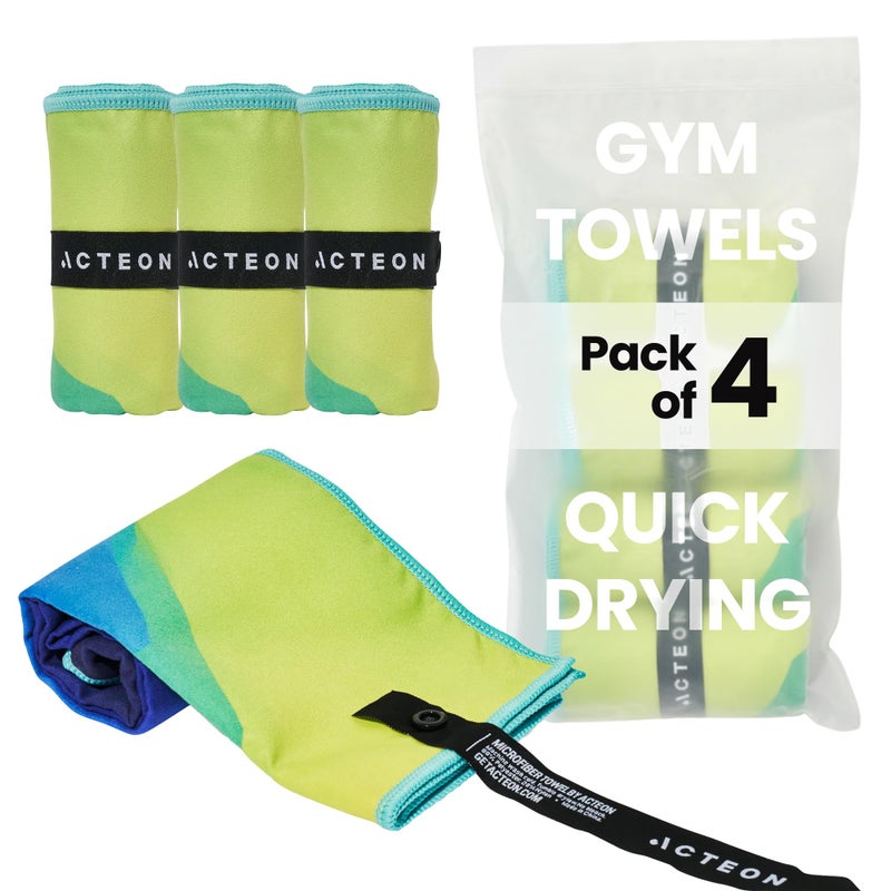 Acteon Quick Dry Microfiber Gym Towel, 4 Pack Odor-Free, Super Absorbent Workout Towels, Body Sweat - Image 1